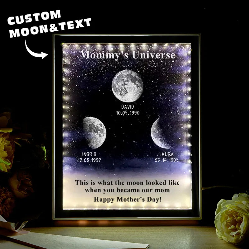Starry Night Personnaliser Phase de Lune de Naissance Miroir Boîte Lumineuse Cadeaux Fête des Mères Univers de Maman1