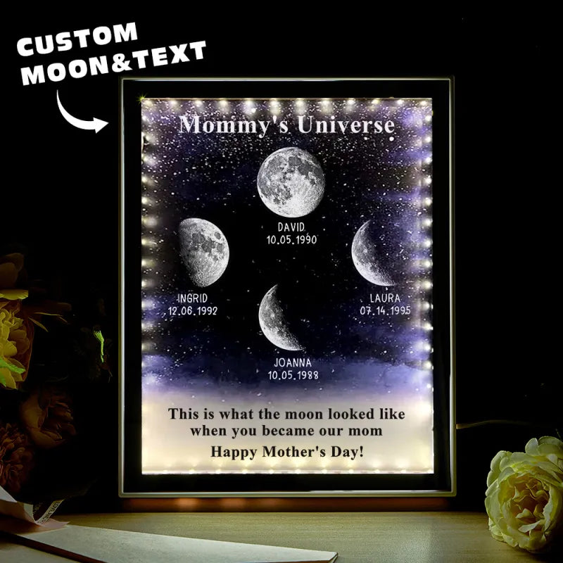 Starry Night Personnaliser Phase de Lune de Naissance Miroir Boîte Lumineuse Cadeaux Fête des Mères Univers de Maman1