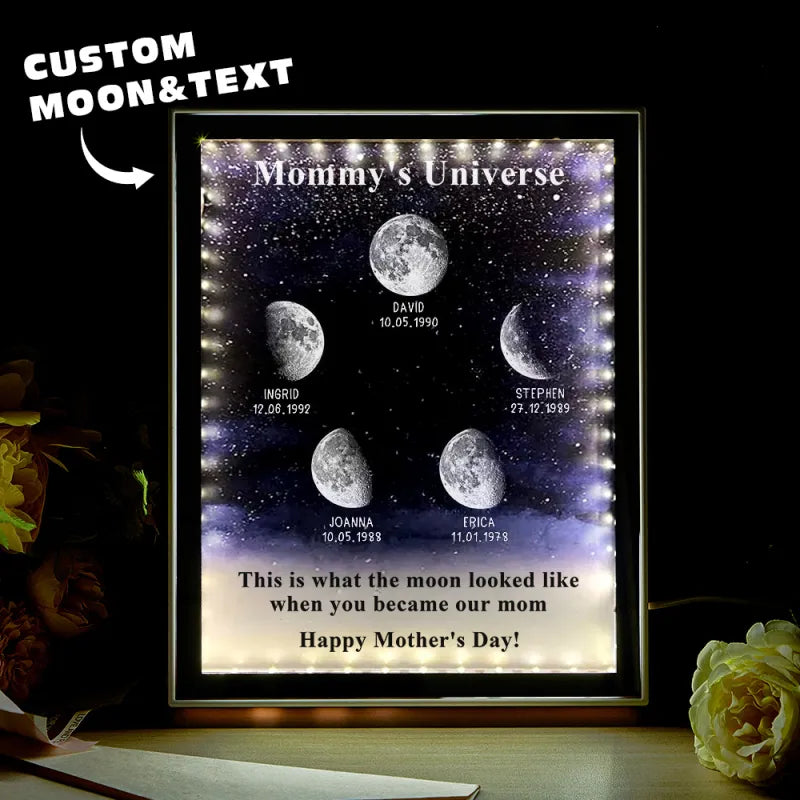 Starry Night Personnaliser Phase de Lune de Naissance Miroir Boîte Lumineuse Cadeaux Fête des Mères Univers de Maman1