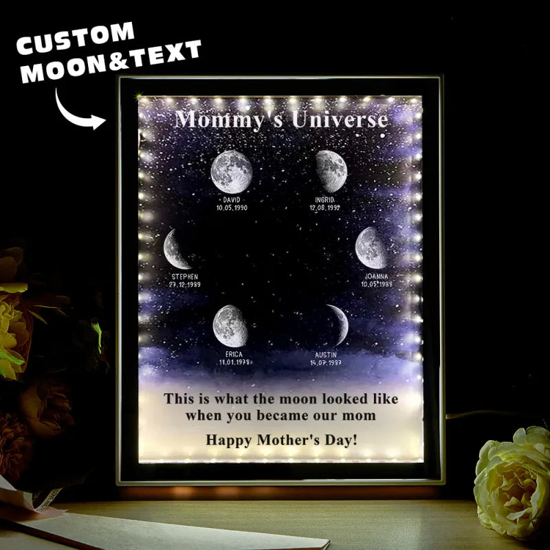 Starry Night Personnaliser Phase de Lune de Naissance Miroir Boîte Lumineuse Cadeaux Fête des Mères Univers de Maman1