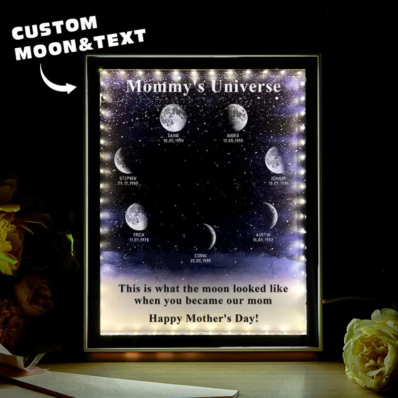 Starry Night Personnaliser Phase de Lune de Naissance Miroir Boîte Lumineuse Cadeaux Fête des Mères Univers de Maman1