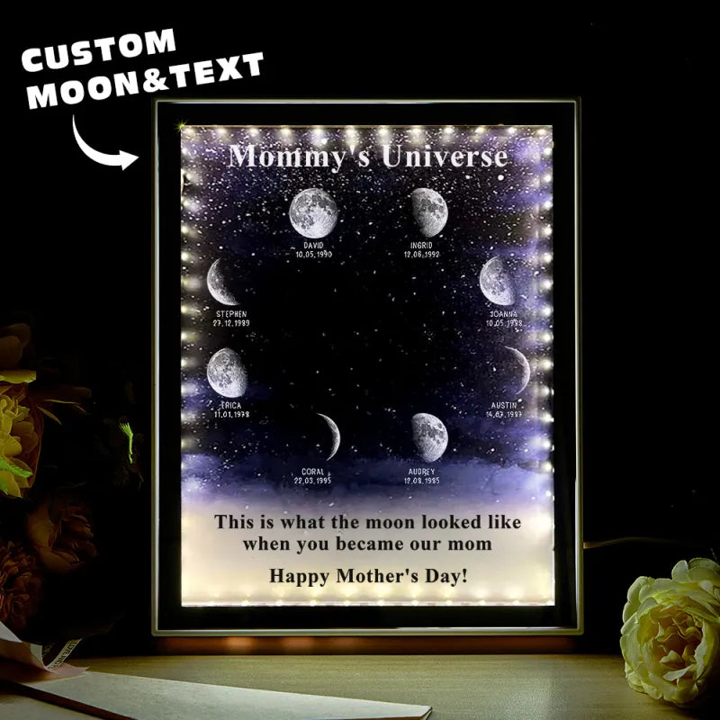 Starry Night Personnaliser Phase de Lune de Naissance Miroir Boîte Lumineuse Cadeaux Fête des Mères Univers de Maman1