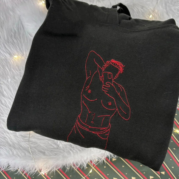 Custom embroidered spicy portrait hoodie sweater tshirt, line art graphic sexy photo portrait anniversary engagement