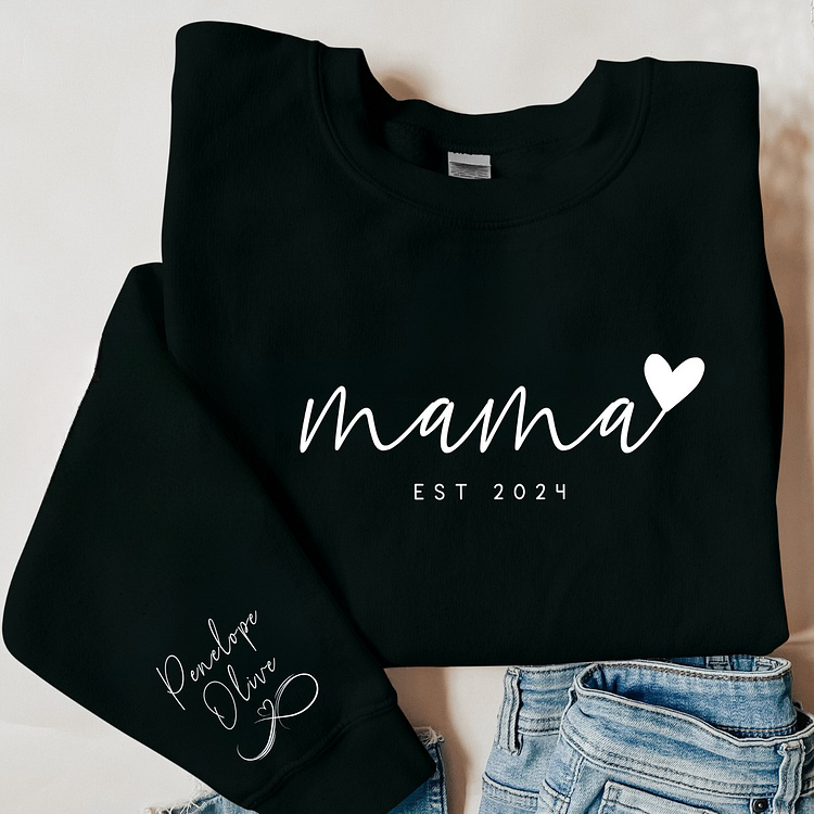 Amour Infini pour Maman - Sweatshirt Personnalisé Mama avec les Noms des Enfants sur la Manche