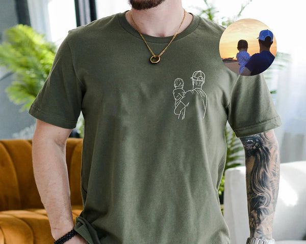 Custom Photo Portrait Shirt for Dad, Father's Day Tshirt, Personalized Dad Embroidery Shirt