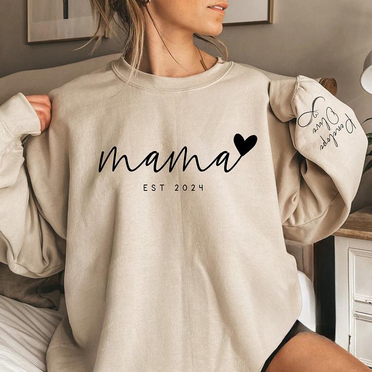 Amour Infini pour Maman - Sweatshirt Personnalisé Mama avec les Noms des Enfants sur la Manche