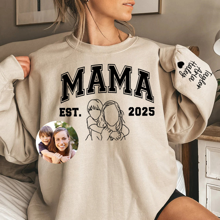 Felpa MAMA Sweatshirt Forever – Felpa personalizzata con contorno foto con nomi dei bambini e anno