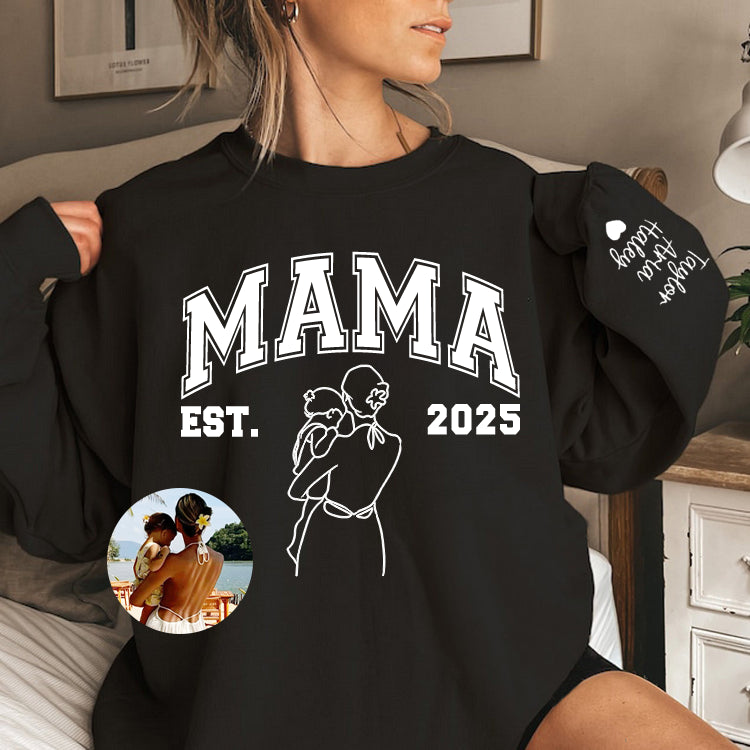 Felpa MAMA Sweatshirt Forever – Felpa personalizzata con contorno foto con nomi dei bambini e anno
