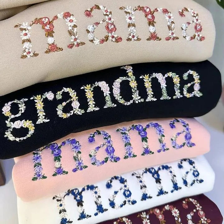 Individuell besticktes Blumen-Mama-T-Shirt & Sweatshirt