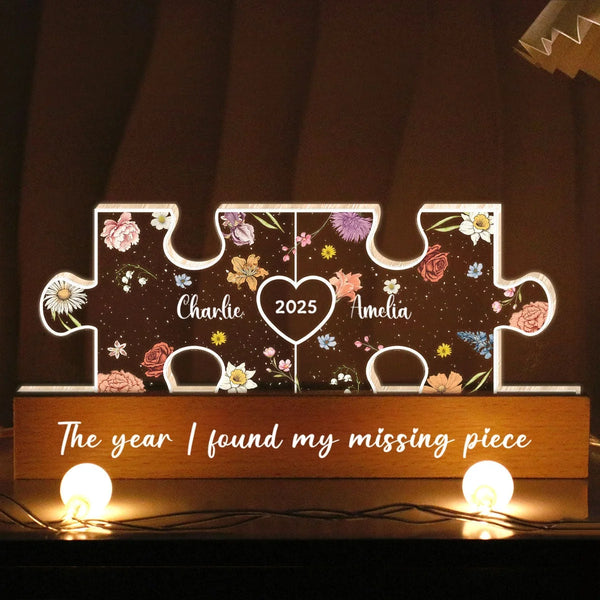 You Are My Missing Piece Couple Initials Floral Theme Personalized Acrylic LED Night Light