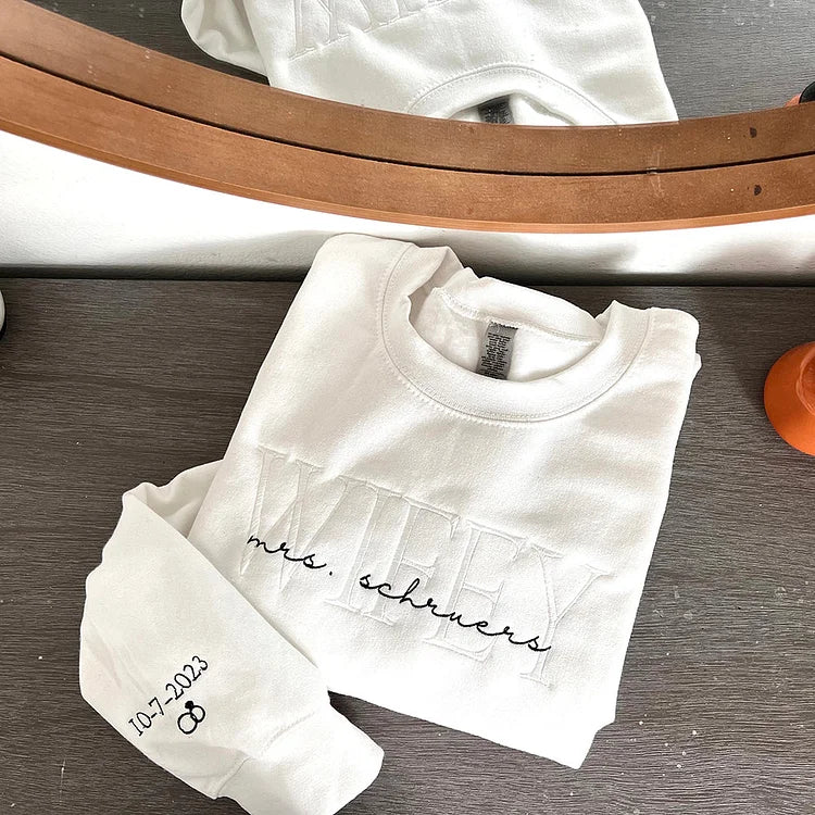 Personalisiertes besticktes Wifey Hubby Sweatshirt für Valentinstagsgeschenke 
