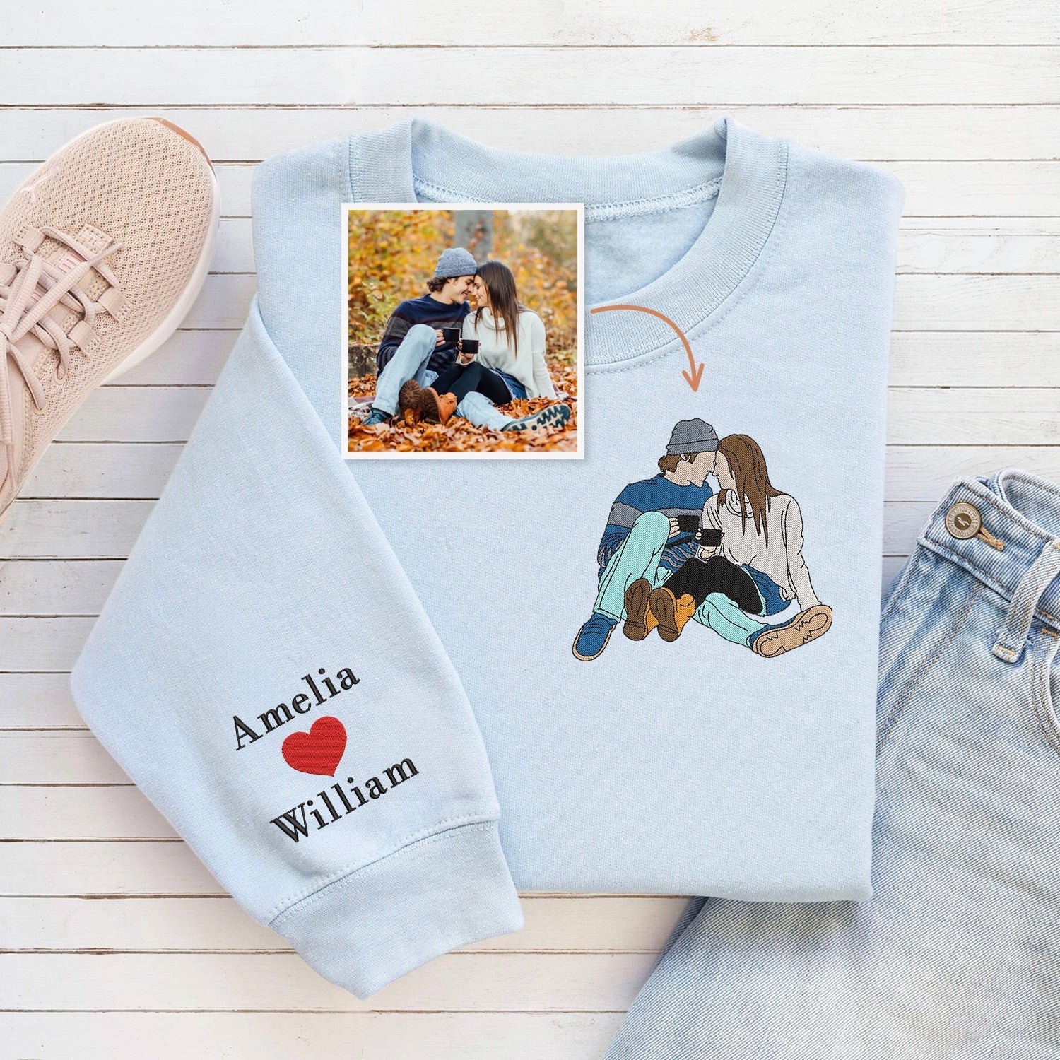 Paar Geschenke Stickerei Sweatshirt, Valentinstag Geschenke, Personalisiertes Foto Stickerei Sweatshirt, Personalisiert, Ich liebe dich so sehr 
