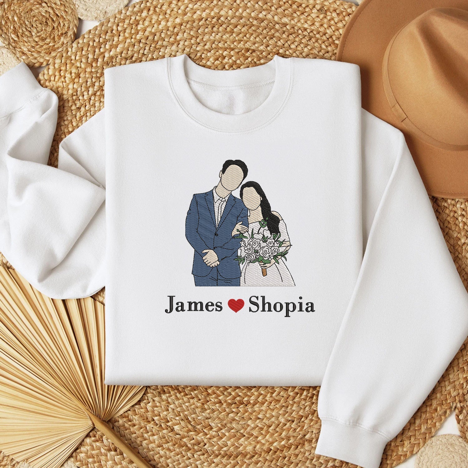 Foto de pareja bordada personalizada, regalos de boda en retrato, sudadera bordada, personalizada para San Valentín, regalo del primer aniversario