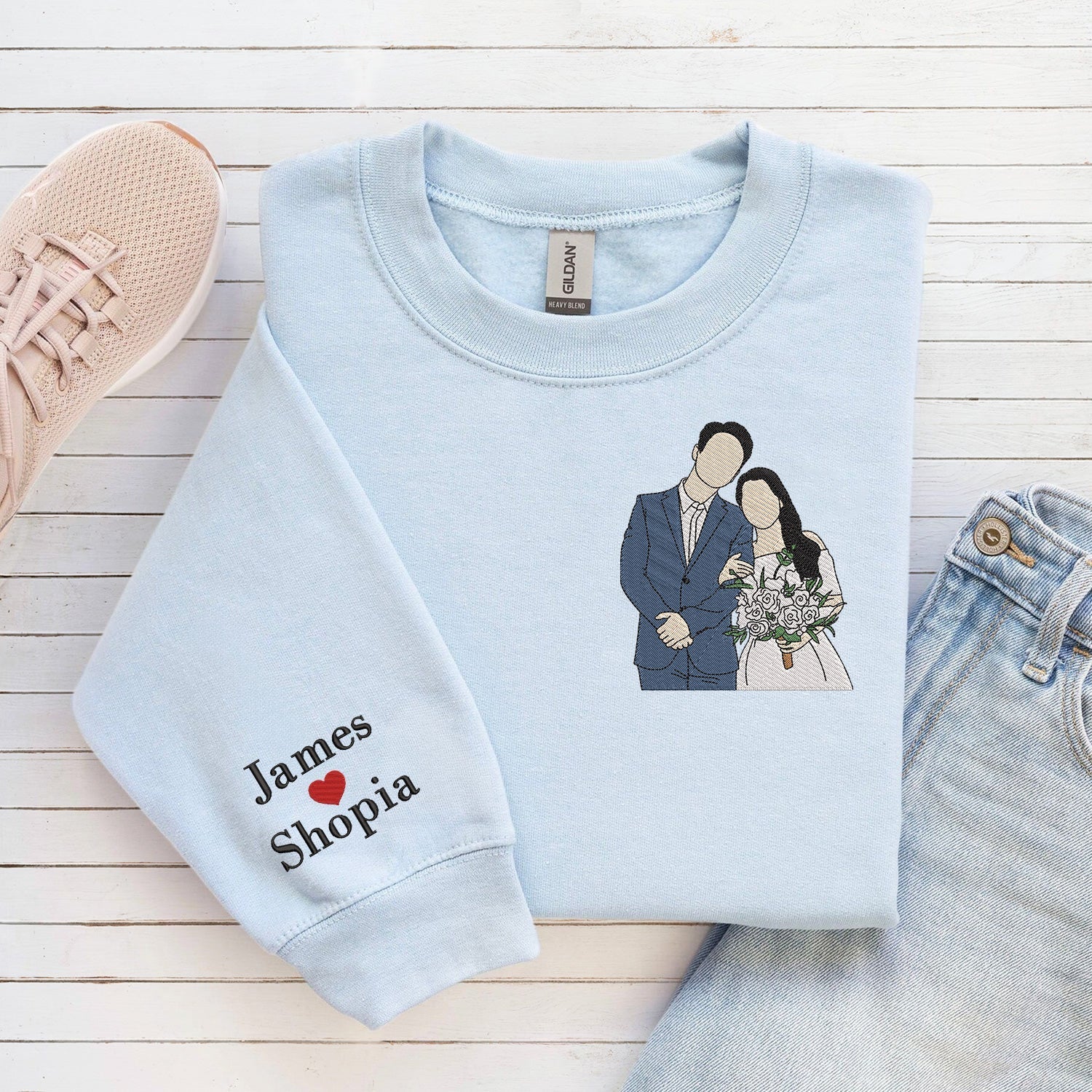 Foto de pareja bordada personalizada, regalos de boda en retrato, sudadera bordada, personalizada para San Valentín, regalo del primer aniversario