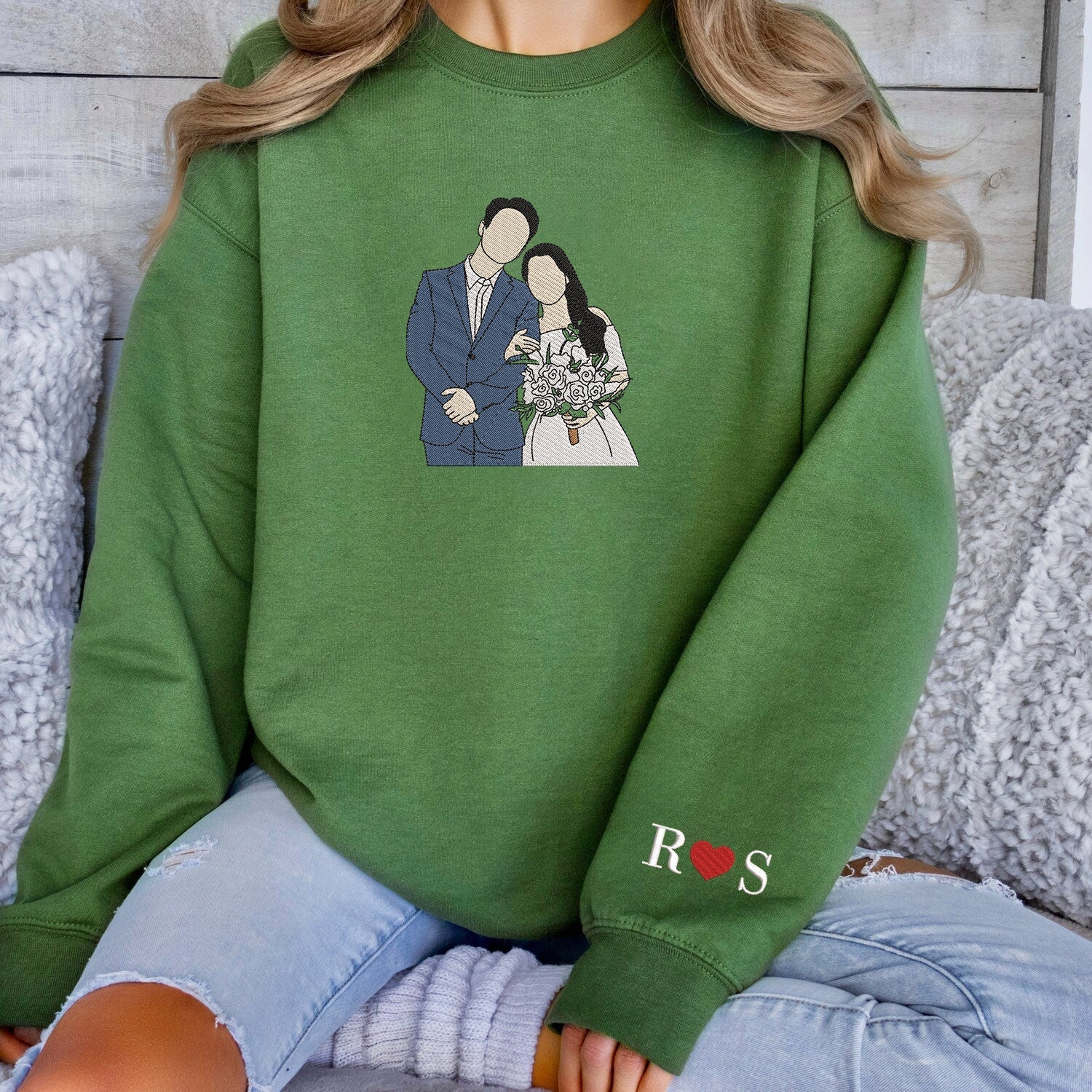 Foto de pareja bordada personalizada, regalos de boda en retrato, sudadera bordada, personalizada para San Valentín, regalo del primer aniversario
