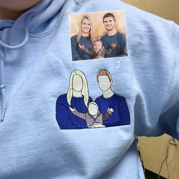 Maglietta Felpa Ricamata Ritratto Personalizzato di Mamma, Mamma