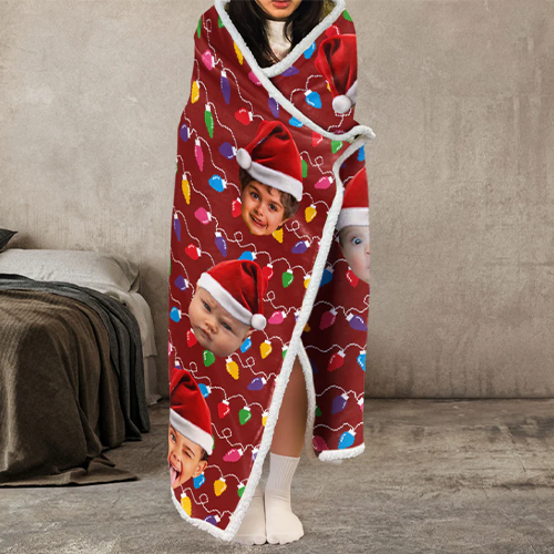 Benedetta di essere chiamata Nonna Luce a LED personalizzata per bambini - Coperta con cappuccio indossabile con foto personalizzata