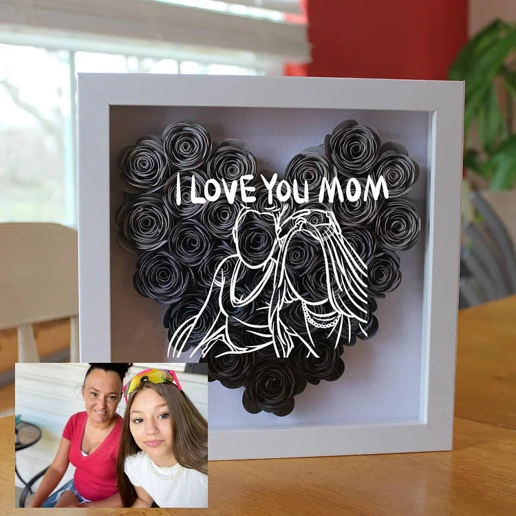 Boîte d'ombre personnalisée avec art de ligne de cœur et fleur, le meilleur cadeau pour la famille, la fête des mères, des pères et des petits amis