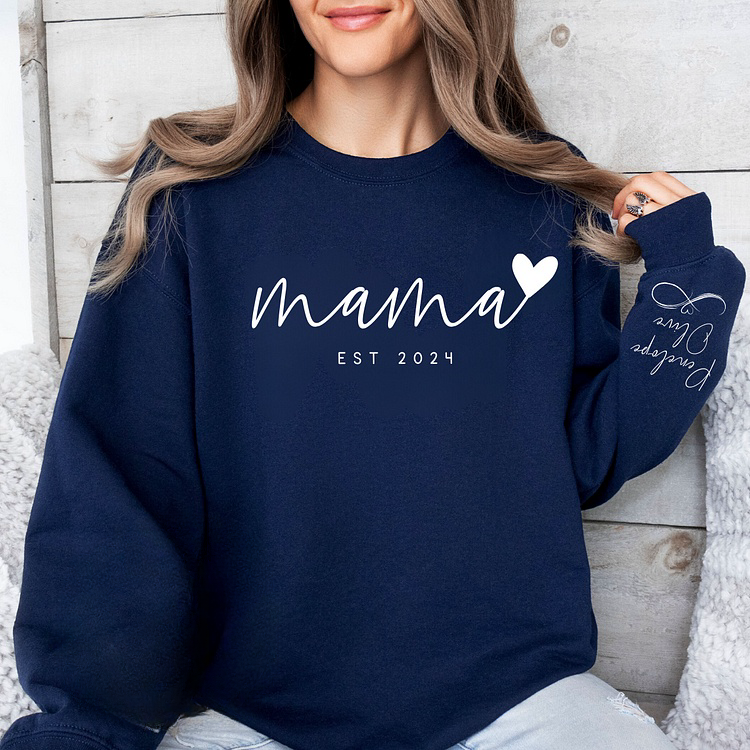 Amour Infini pour Maman - Sweatshirt Personnalisé Mama avec les Noms des Enfants sur la Manche