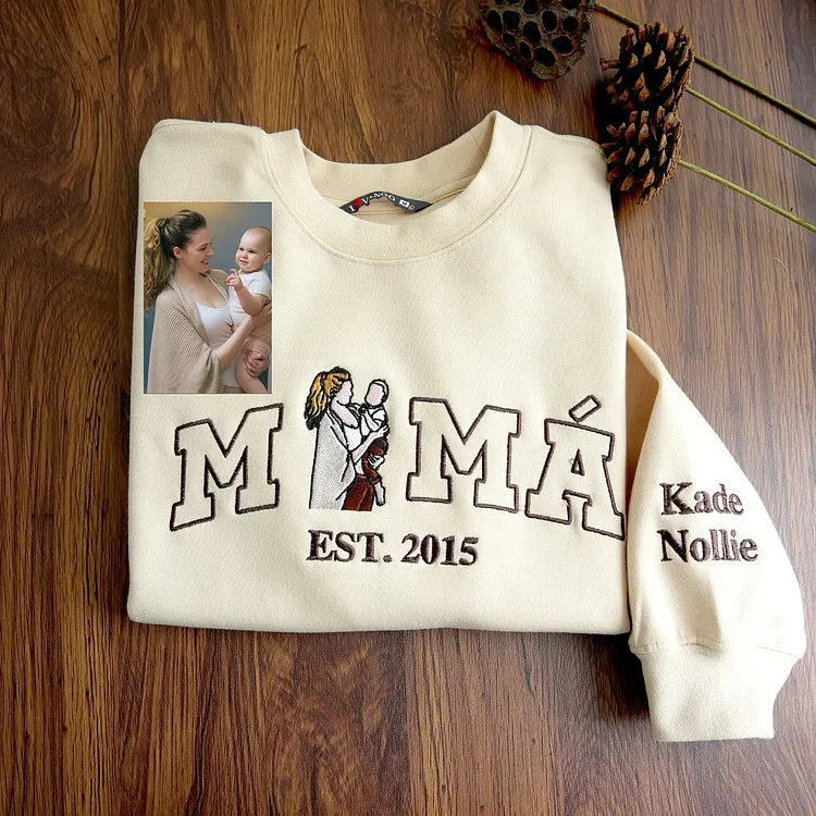 Mama, Mama T-Shirt mit Foto, Individuell besticktes Sweatshirt Mama und Kinderportrait 