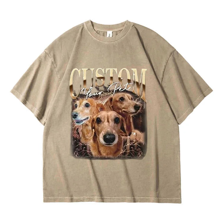 T-shirt Vintage Photo Personnalisé - Impression Personnalisée Vintage Hip Hop Sweatshirt Vintage pour Animaux - Cadeau pour Amoureux des Animaux
