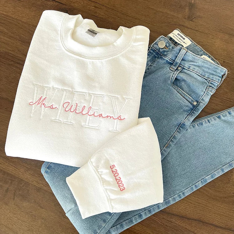 Personalisiertes besticktes Wifey Hubby Sweatshirt für Valentinstagsgeschenke 