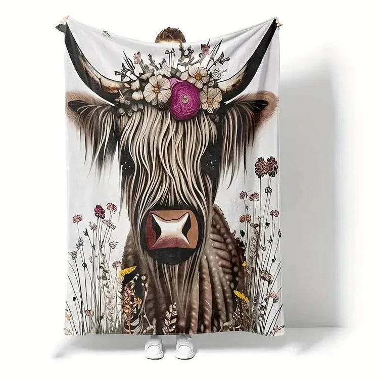 Manta con patrón de vaca Highland, manta suave y cómoda