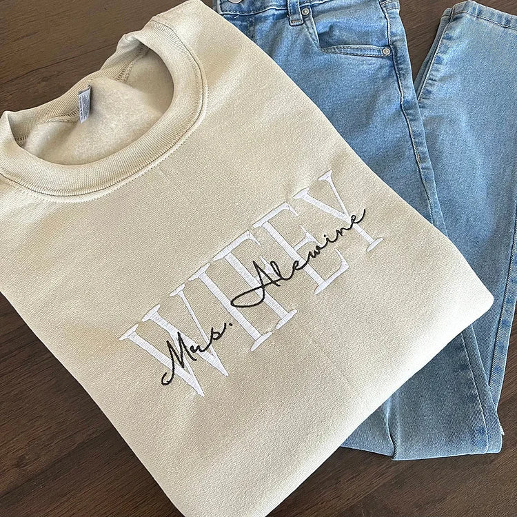 Personalisiertes besticktes Wifey Hubby Sweatshirt für Valentinstagsgeschenke 