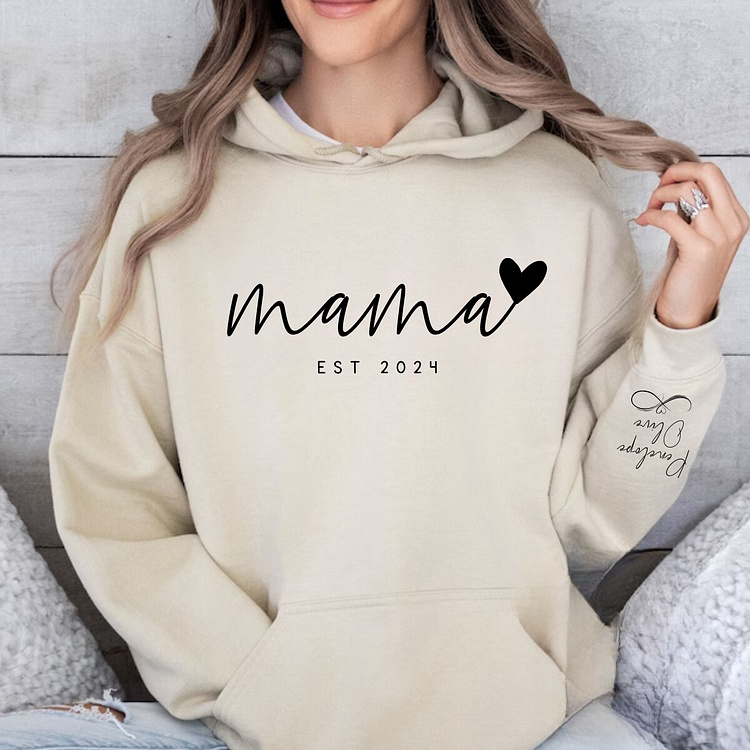 Amour Infini pour Maman - Sweatshirt Personnalisé Mama avec les Noms des Enfants sur la Manche