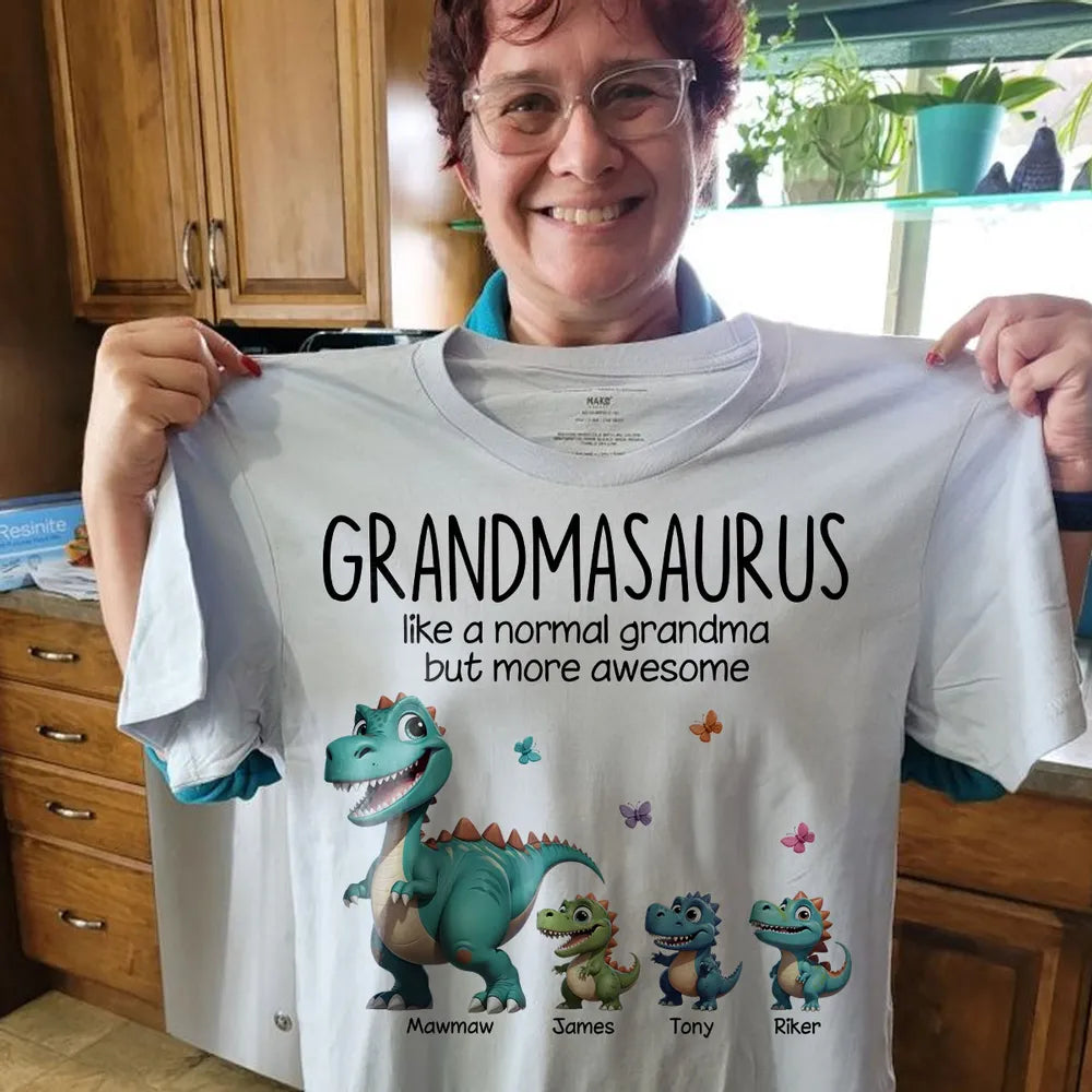Maglietta Personalizzata Grandmasaurus E Bambini Effetto 3D Dinosauri, Regalo Per La Festa Della Mamma Per La Nonna