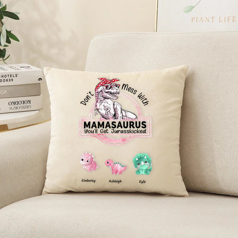 Don't Mess With Mamasaurus - Personalisiertes Kissen aus Samt - Muttertagsgeschenk