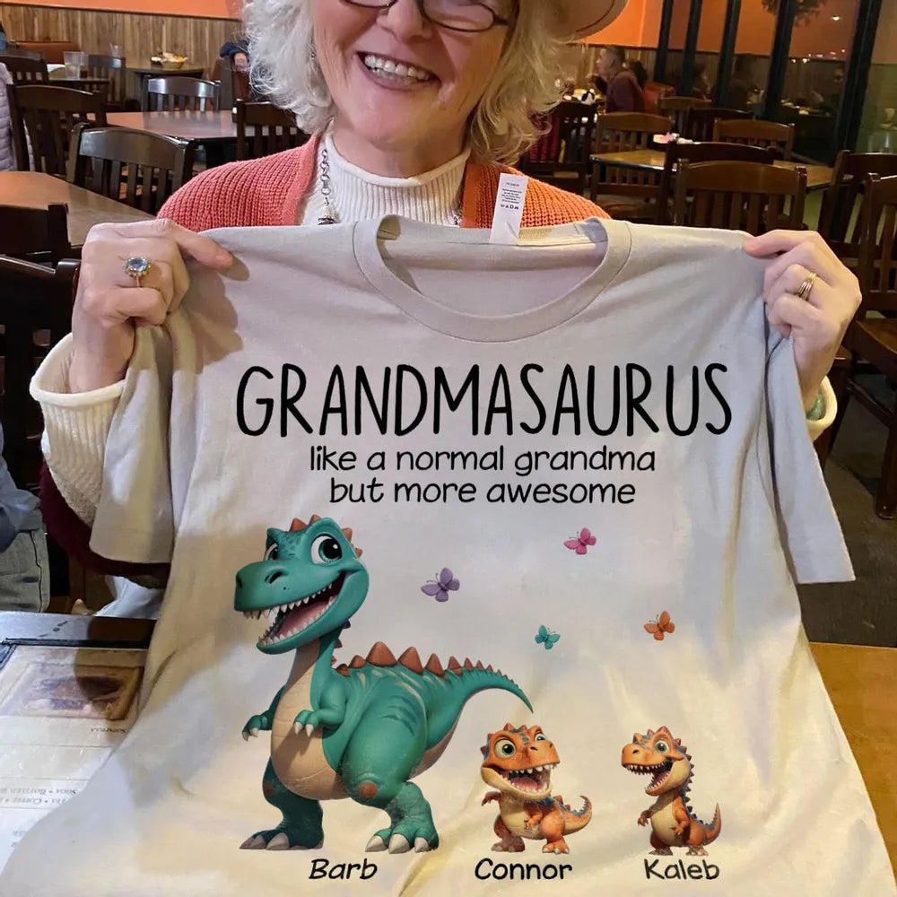 Maglietta Personalizzata Grandmasaurus E Bambini Effetto 3D Dinosauri, Regalo Per La Festa Della Mamma Per La Nonna