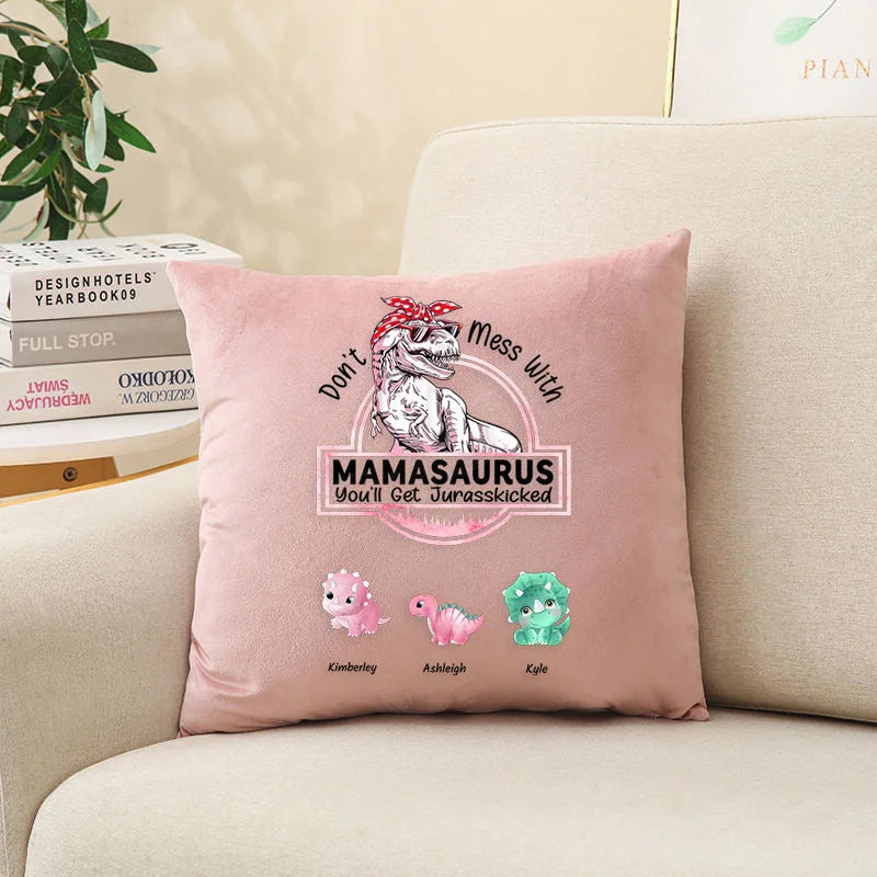 Don't Mess With Mamasaurus - Personalisiertes Kissen aus Samt - Muttertagsgeschenk