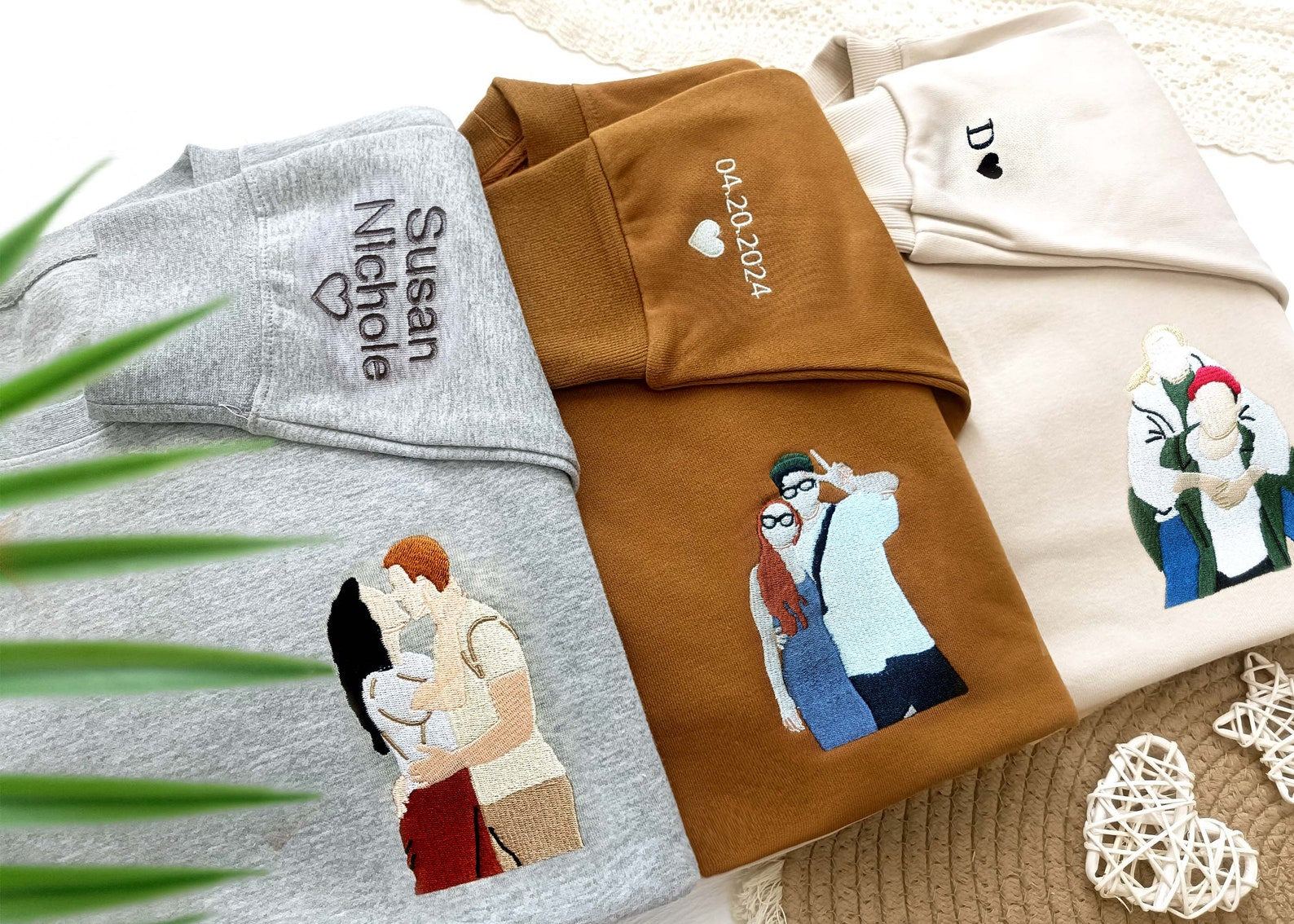 Bestickte Sweatshirts für Paare, bestickte Hoodies, benutzerdefinierte Fotoportraits 