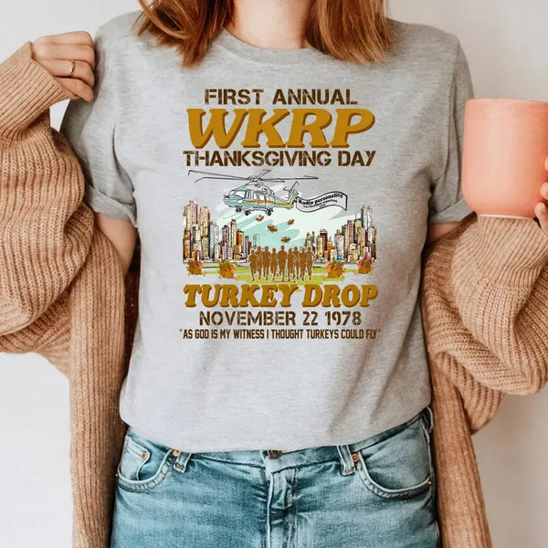 First Annual WKRP Thanksgiving Day Turkey Drop Les Nessman Shirt