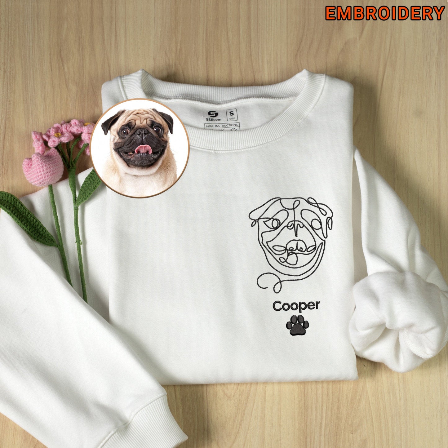 Sweat-shirt et sweat à capuche à col rond avec dessin linéaire brodé personnalisé