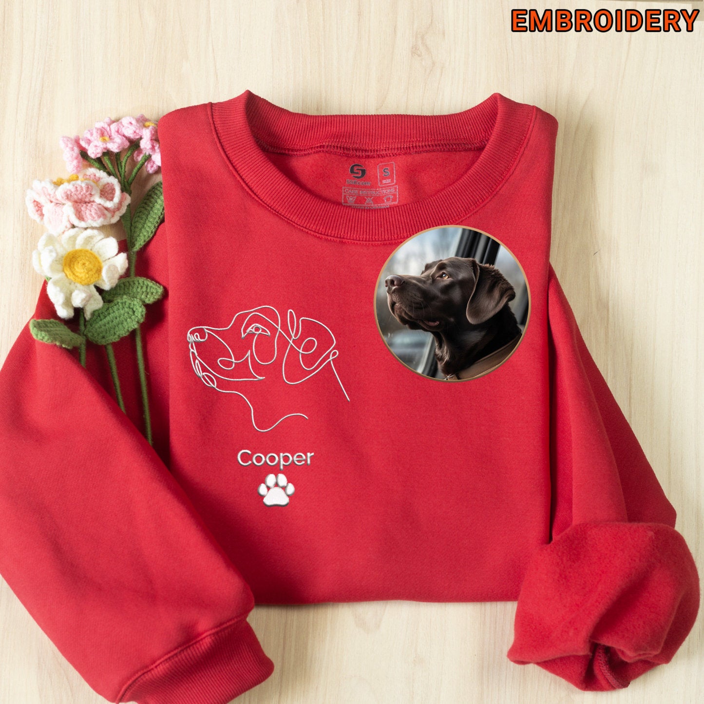 Sweat-shirt et sweat à capuche à col rond avec dessin linéaire brodé personnalisé