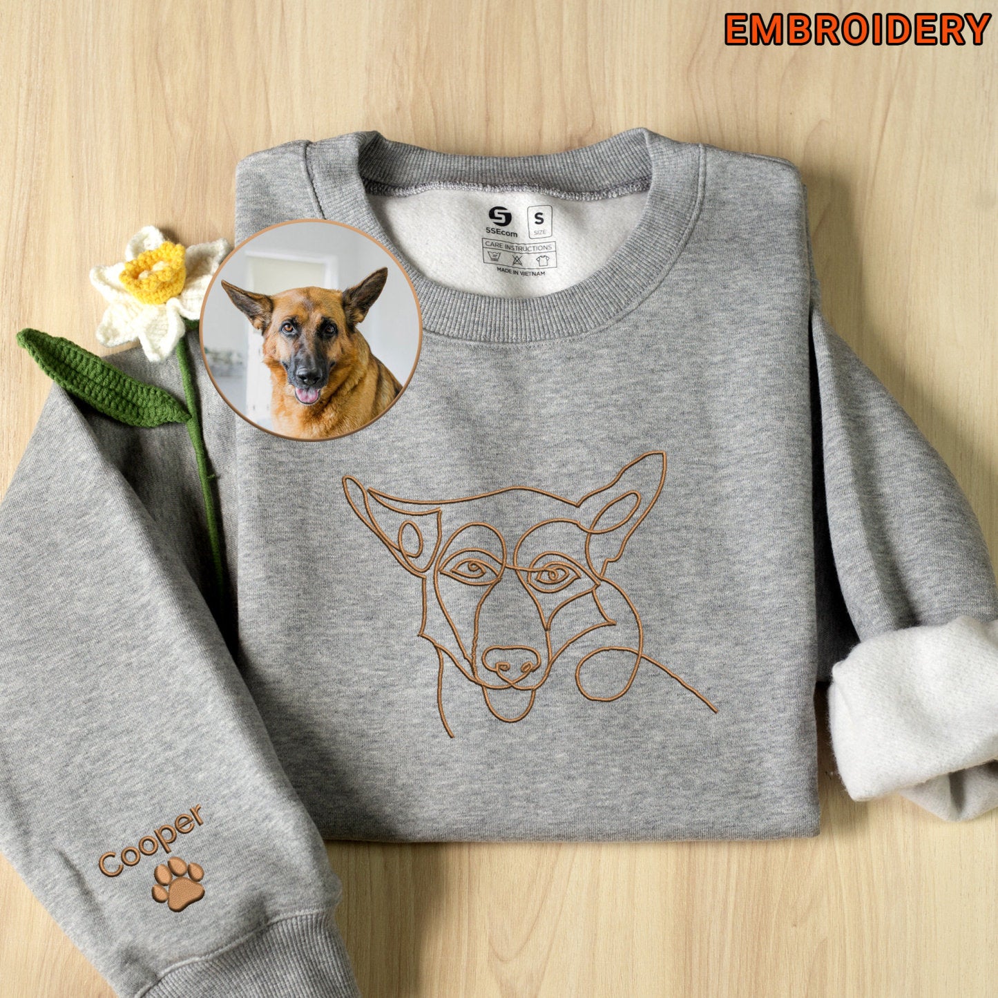 Sweat-shirt et sweat à capuche à col rond avec dessin linéaire brodé personnalisé