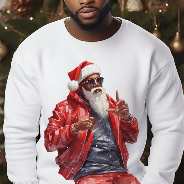 Urban Modern Black Santa Claus Sweatshirt - African American - Black Man Art Crewneck