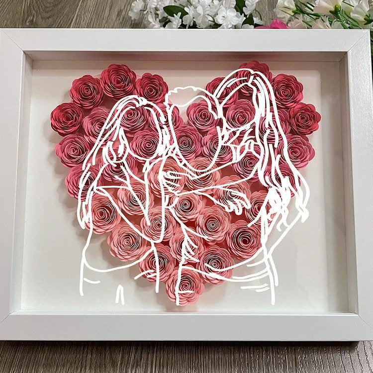 Scatola Ombra con Fiore in Linea Cuore Personalizzata, Il miglior regalo per la famiglia, il fidanzato, la festa della mamma e del papà