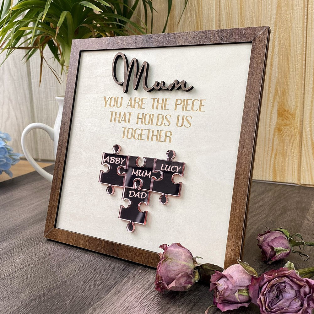 Panneau Puzzle Personnalisé pour Maman avec le Nom des Enfants pour Cadeau de la Fête des Mères Tu es la Pièce qui Nous Tient Ensemble