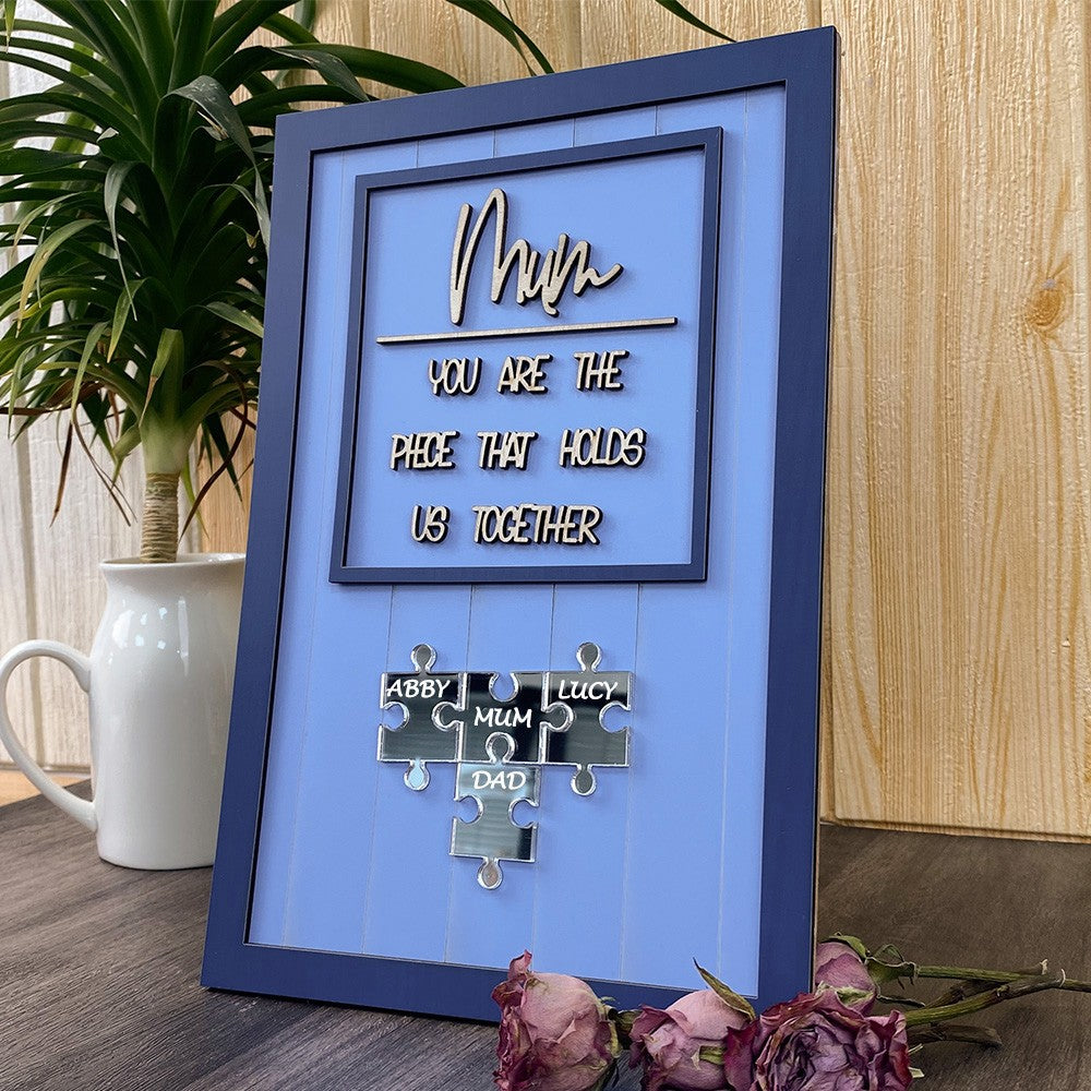 Insegna Puzzle Personalizzata per Mamma con Nome dei Bambini per Regalo della Festa della Mamma Sei il Pezzo che Ci Tiene Uniti