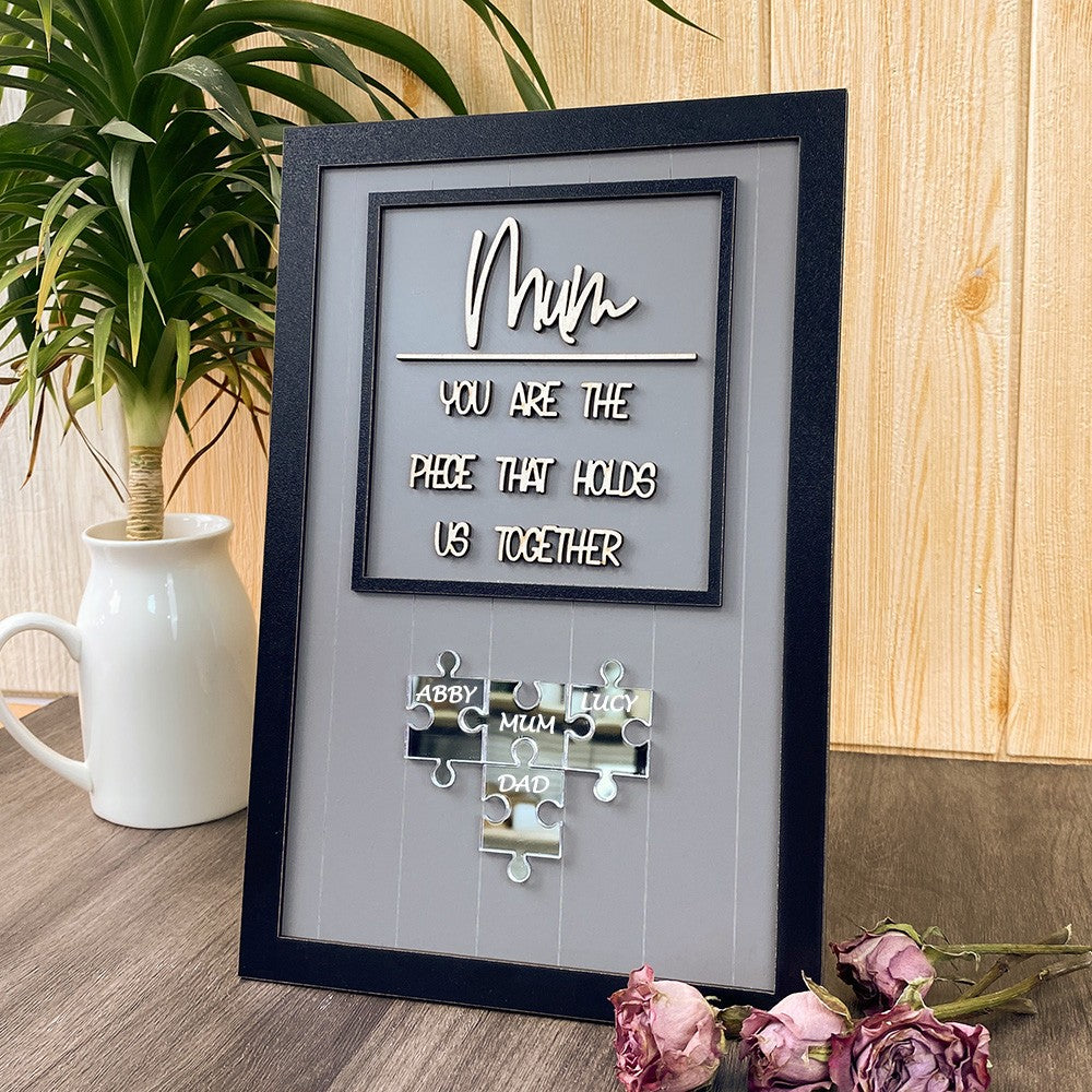 Insegna Puzzle Personalizzata per Mamma con Nome dei Bambini per Regalo della Festa della Mamma Sei il Pezzo che Ci Tiene Uniti